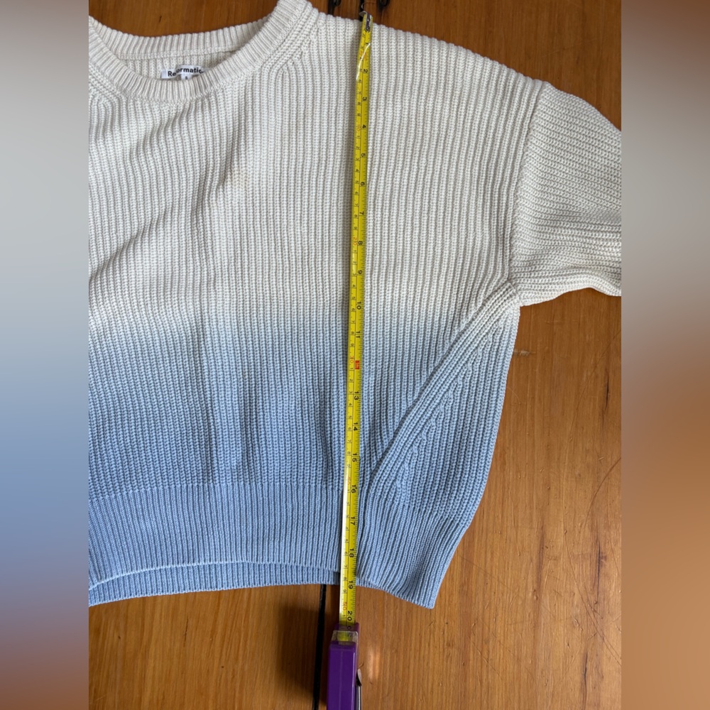 Reformation Winnie Crewneck Sweater in Parisian Blue Dip Dye Ombré Sz Small (S) - Picture 10 of 14